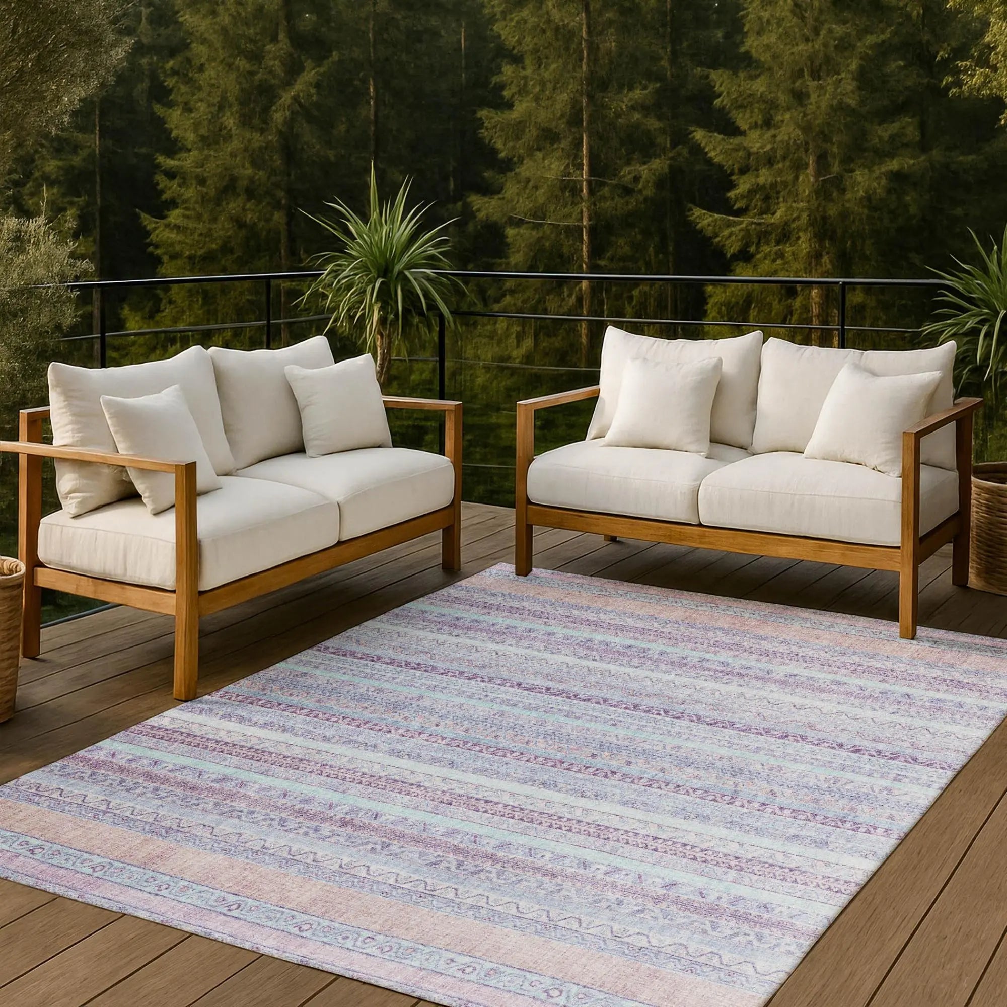 9' X 12' Pink And Lavender Striped Washable Indoor Outdoor Area Rug Homeroots Outdoor