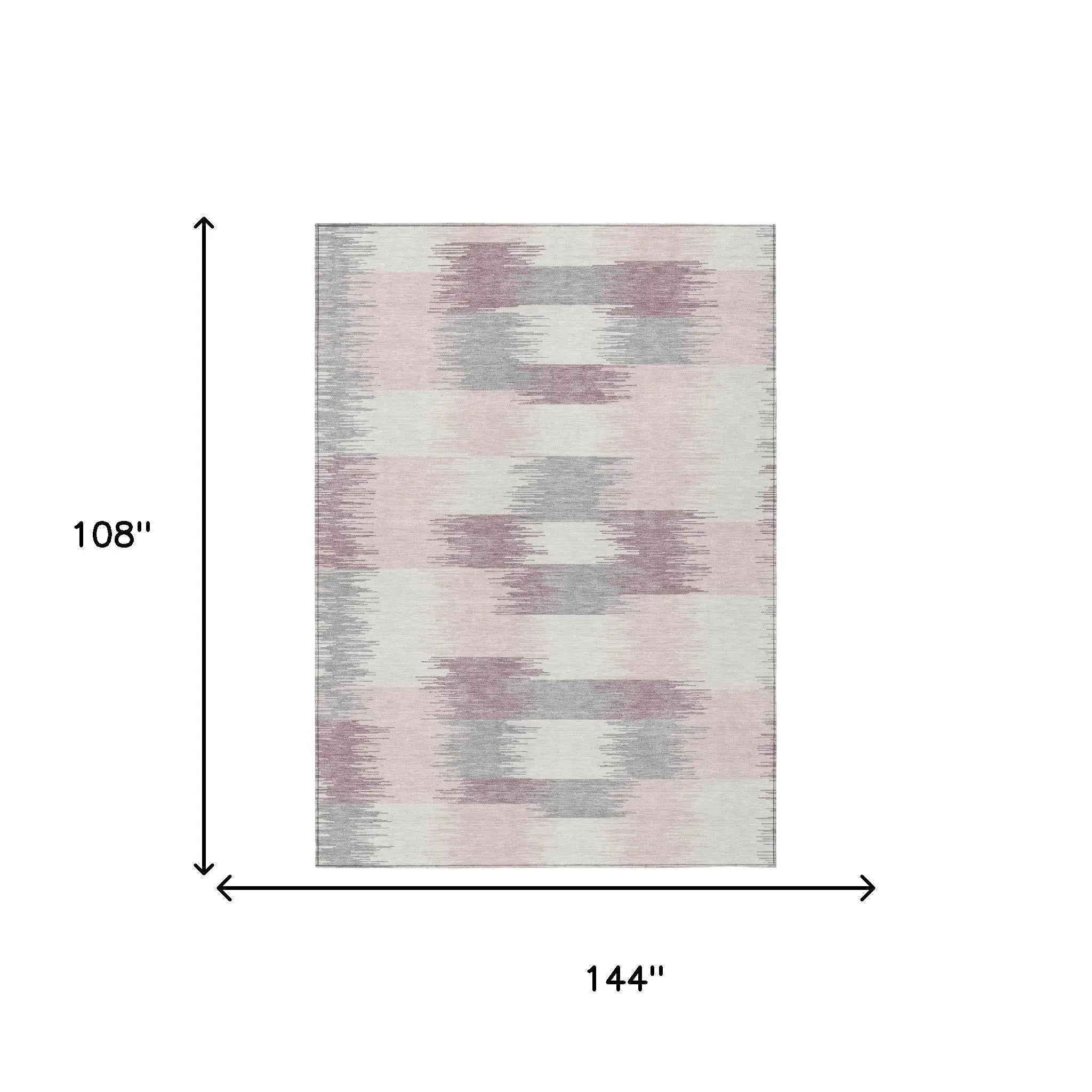 9' X 12' Pink And Linen Geometric Washable Indoor Outdoor Area Rug Homeroots Outdoor