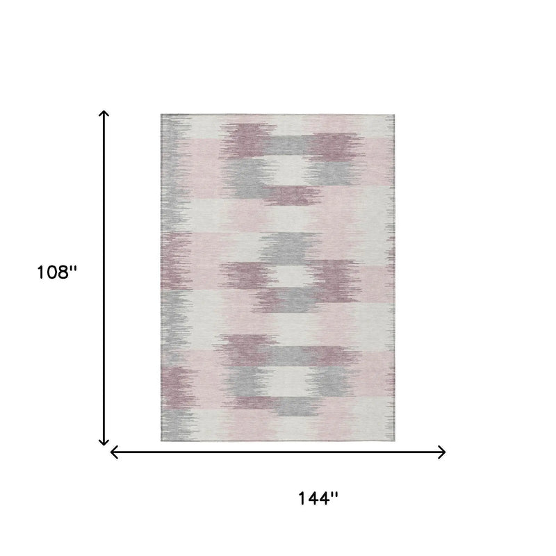9' X 12' Pink And Linen Geometric Washable Indoor Outdoor Area Rug Homeroots Outdoor