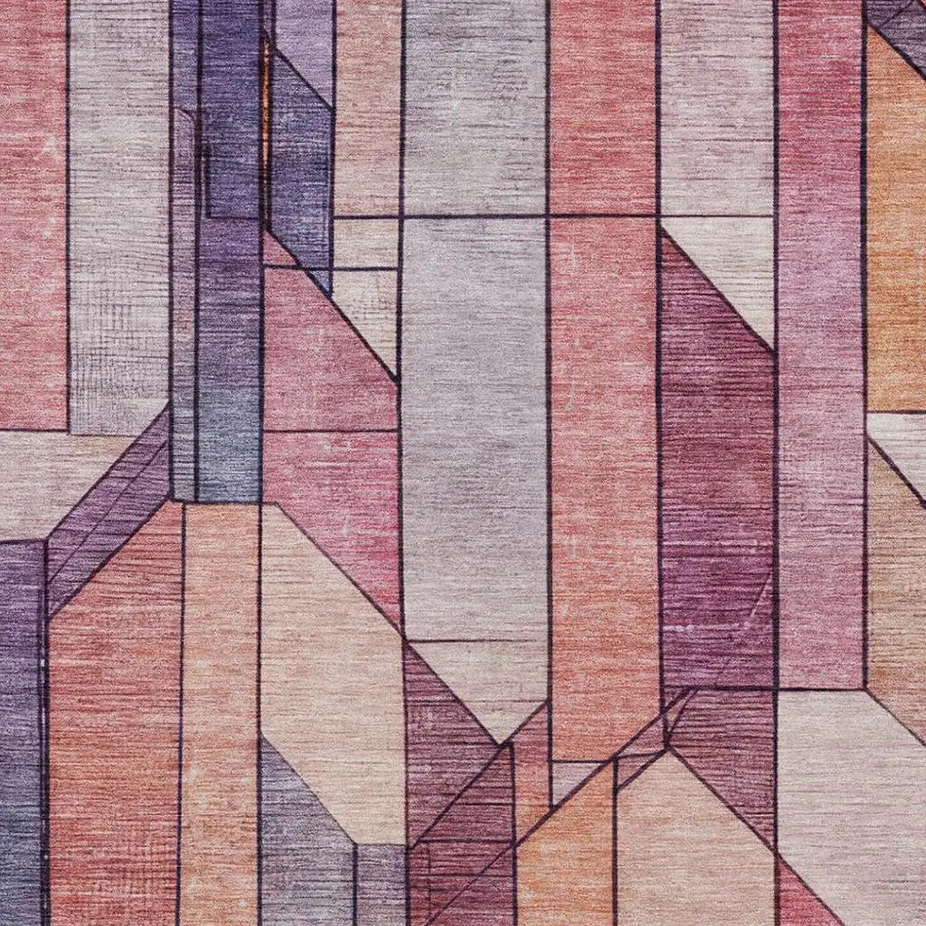 9' X 12' Pink And Mauve Geometric Washable Indoor Outdoor Area Rug Homeroots Outdoor