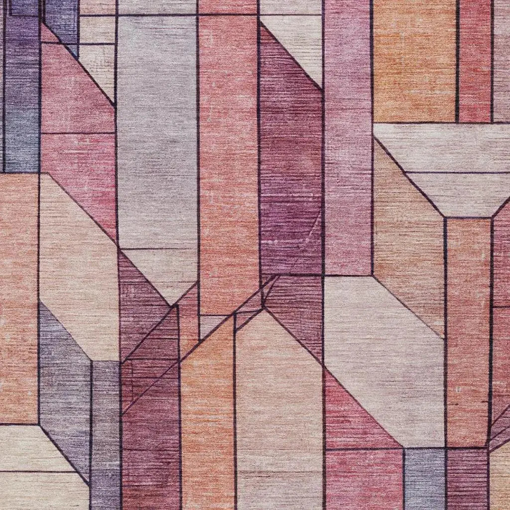 9' X 12' Pink And Mauve Geometric Washable Indoor Outdoor Area Rug Homeroots Outdoor