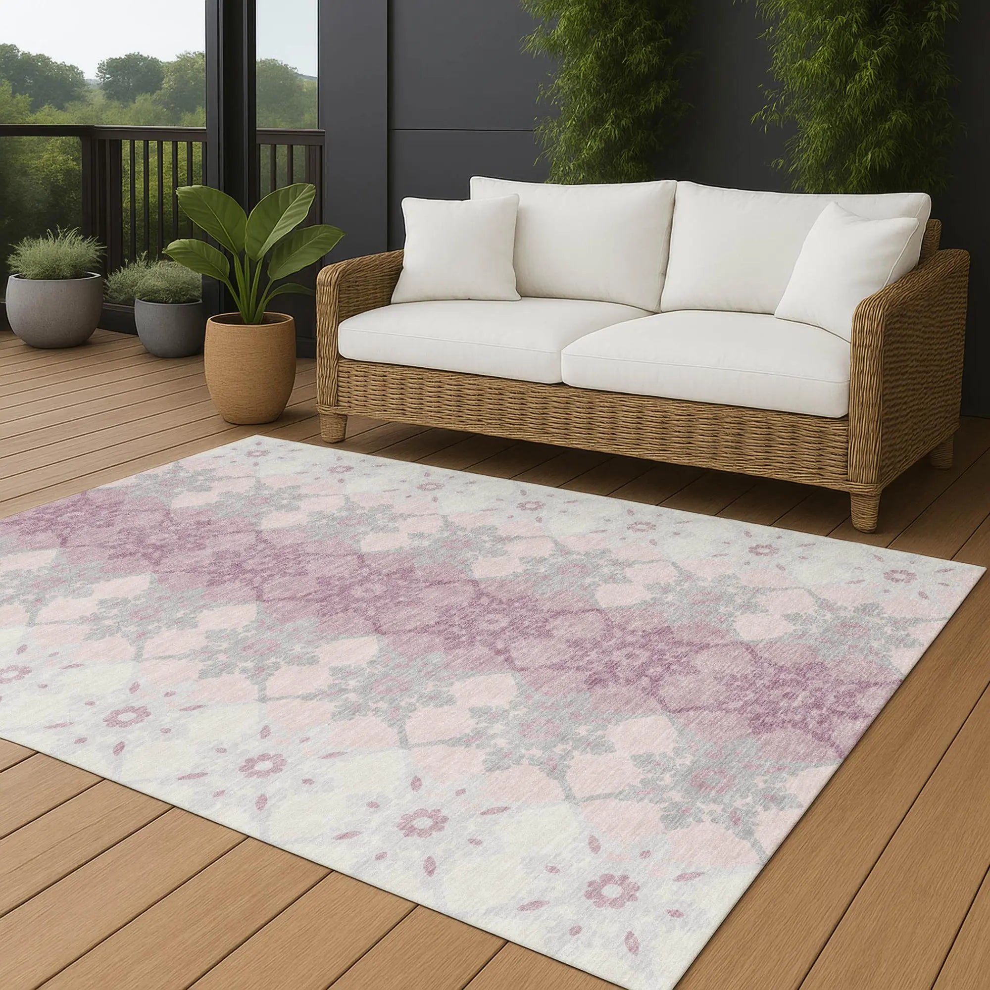 9' X 12' Pink And Pearl Floral Medallion Washable Indoor Outdoor Area Rug Homeroots Outdoor