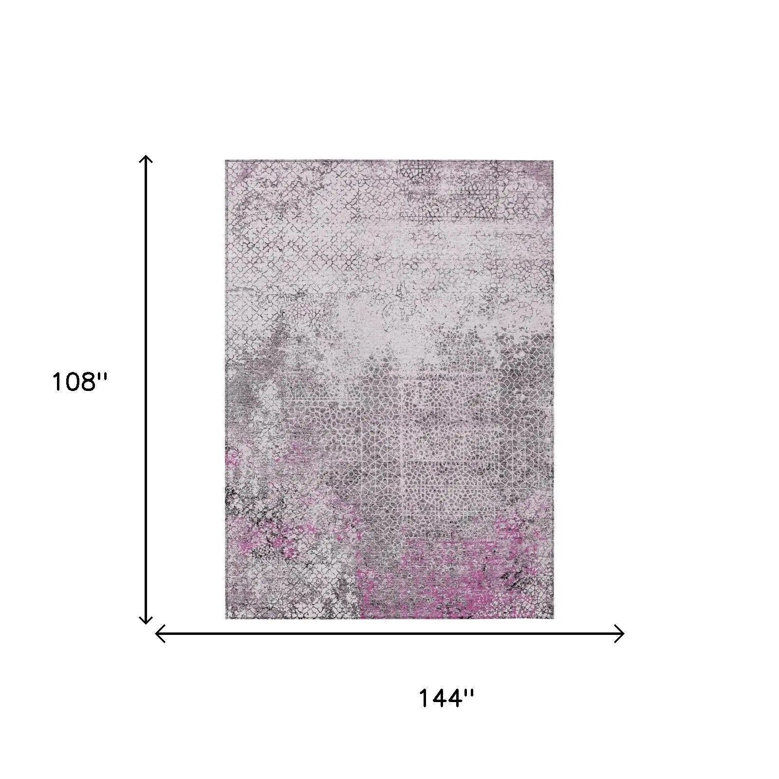 9' X 12' Pink And Pewter Abstract Washable Indoor Outdoor Area Rug Homeroots Outdoor