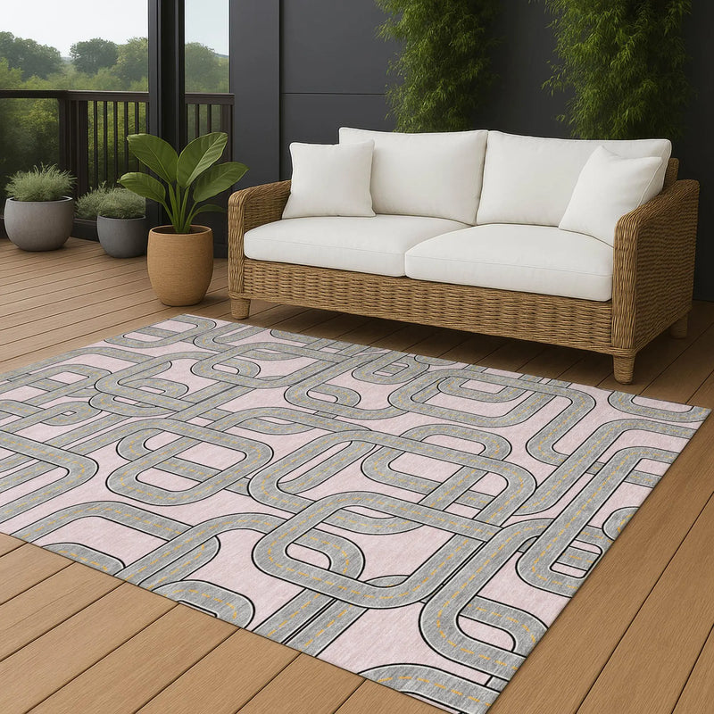 9' X 12' Pink And Pewter Geometric Washable Indoor Outdoor Area Rug Homeroots Outdoor