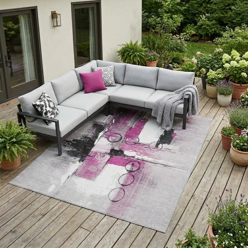 9' X 12' Pink And Silver Abstract Washable Indoor Outdoor Area Rug Homeroots Outdoor