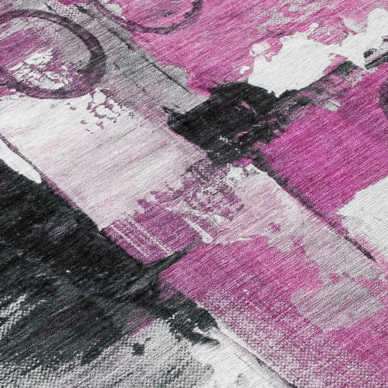 9' X 12' Pink And Silver Abstract Washable Indoor Outdoor Area Rug Homeroots Outdoor