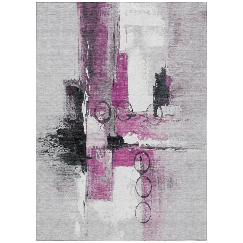 9' X 12' Pink And Silver Abstract Washable Indoor Outdoor Area Rug Homeroots Outdoor