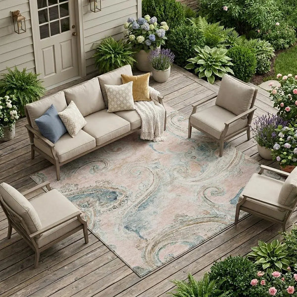 9' X 12' Pink And Silver Paisley Washable Indoor Outdoor Area Rug Homeroots Outdoor