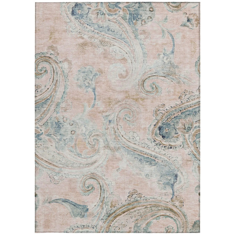9' X 12' Pink And Silver Paisley Washable Indoor Outdoor Area Rug Homeroots Outdoor