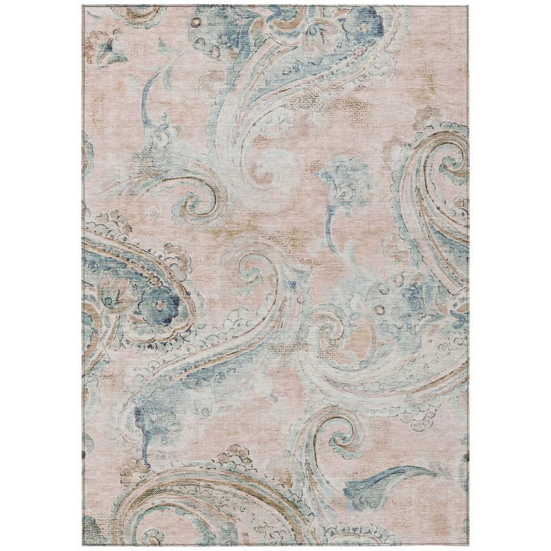9' X 12' Pink And Silver Paisley Washable Indoor Outdoor Area Rug Homeroots Outdoor