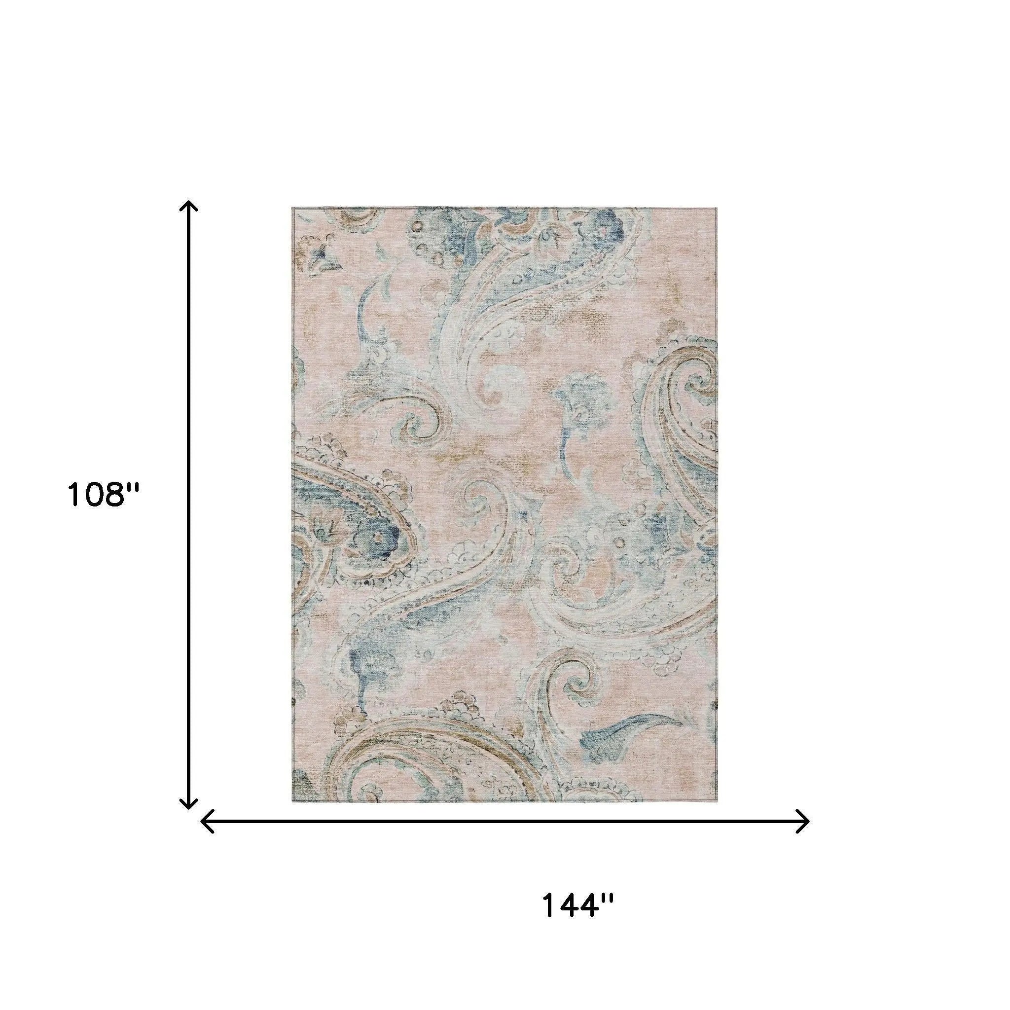 9' X 12' Pink And Silver Paisley Washable Indoor Outdoor Area Rug Homeroots Outdoor