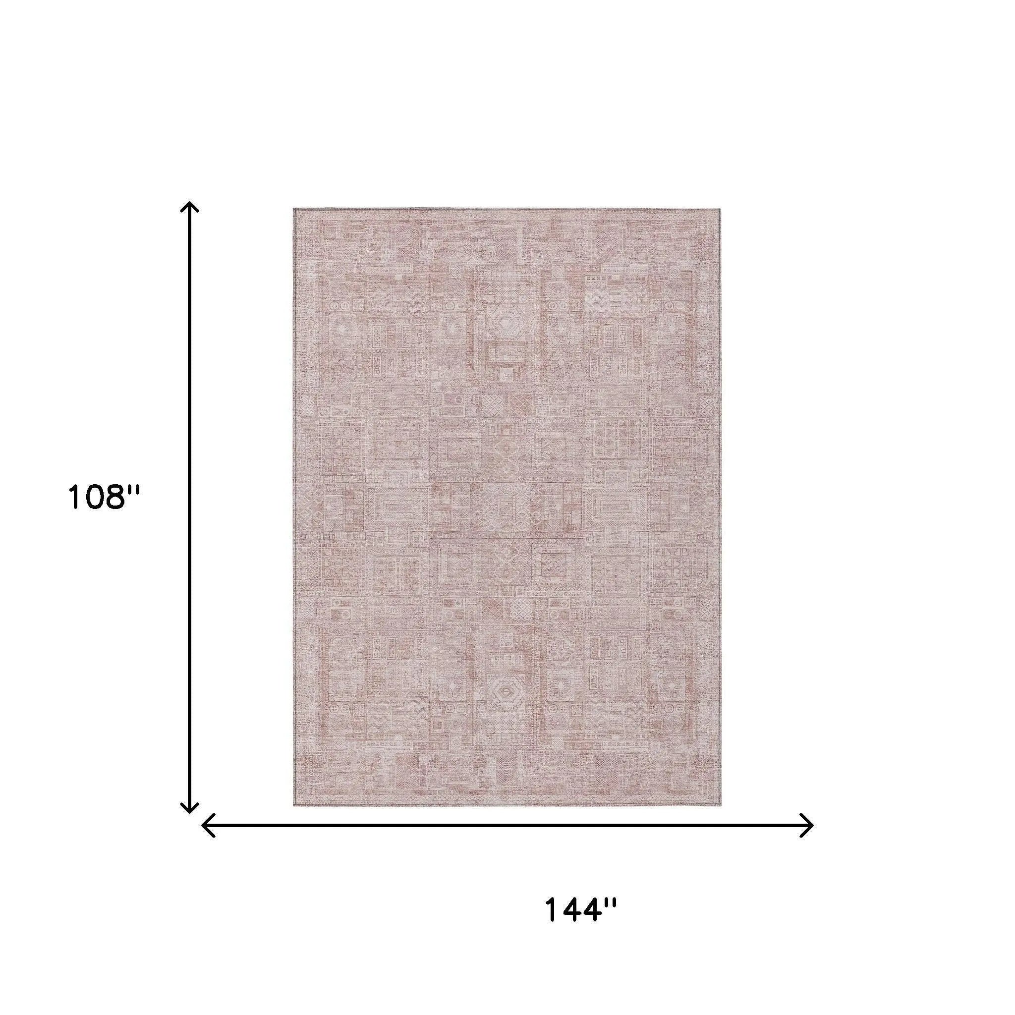 9' X 12' Pink And Tan Oriental Washable Indoor Outdoor Area Rug Homeroots Outdoor