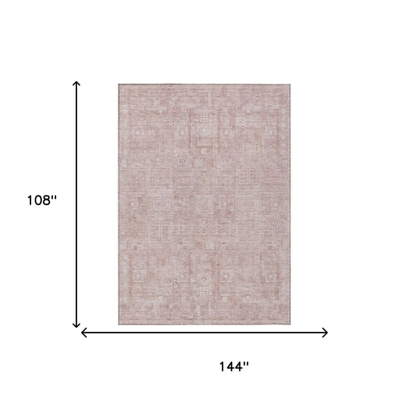 9' X 12' Pink And Tan Oriental Washable Indoor Outdoor Area Rug Homeroots Outdoor