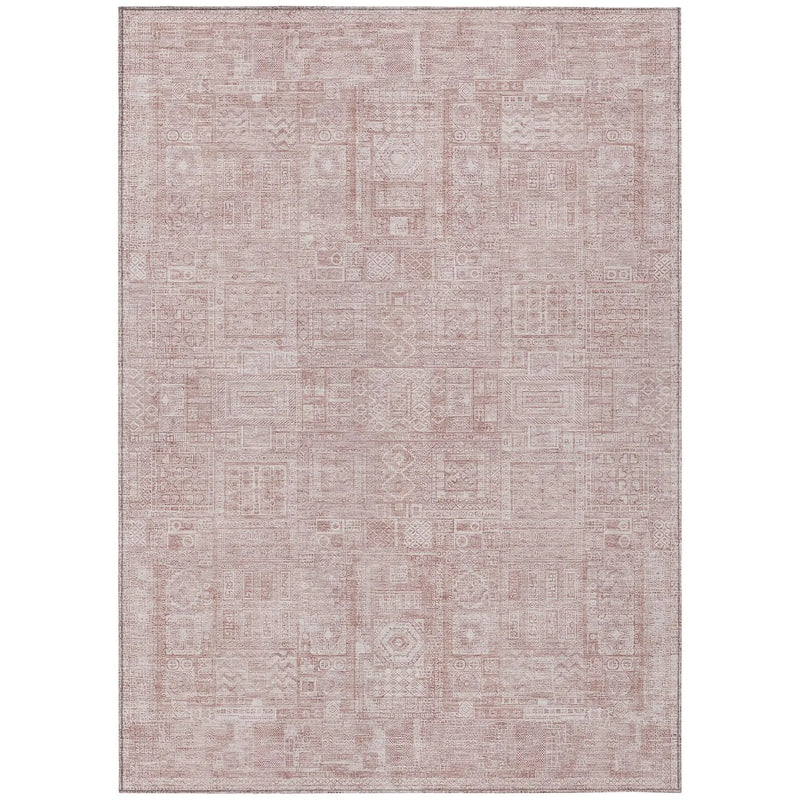 9' X 12' Pink And Tan Oriental Washable Indoor Outdoor Area Rug Homeroots Outdoor