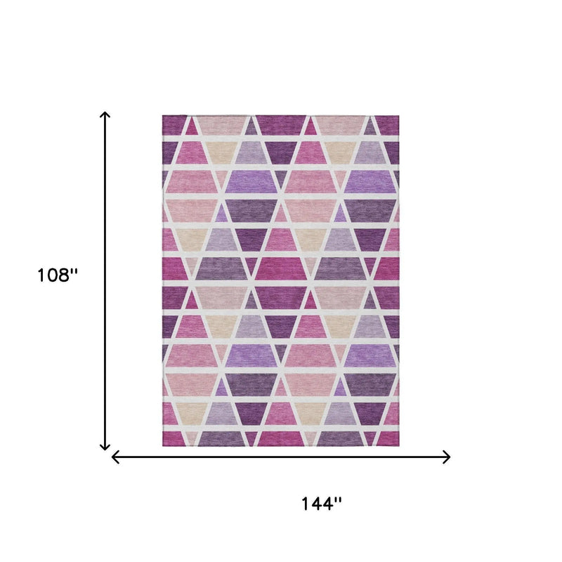 9' X 12' Pink And White Geometric Washable Indoor Outdoor Area Rug Homeroots Outdoor