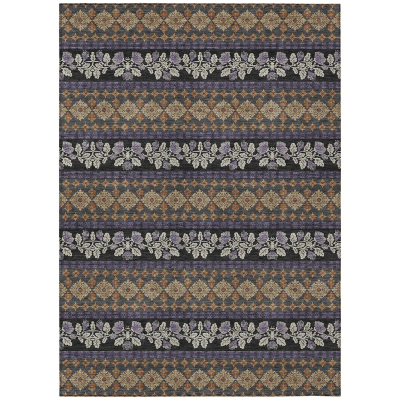 9' X 12' Plum And Copper Striped Washable Indoor Outdoor Area Rug Homeroots Outdoor