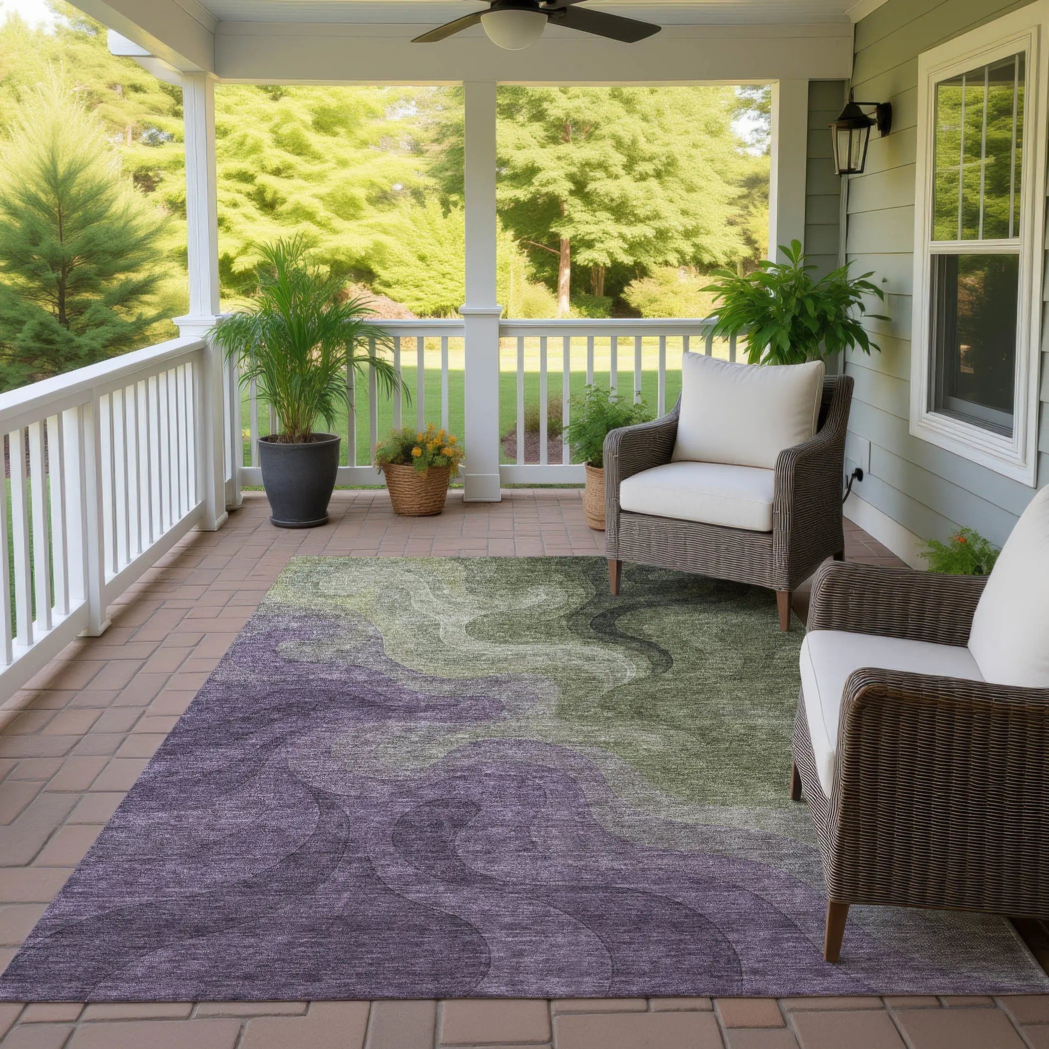 9' X 12' Plum And Green Abstract Washable Indoor Outdoor Area Rug Homeroots Outdoor