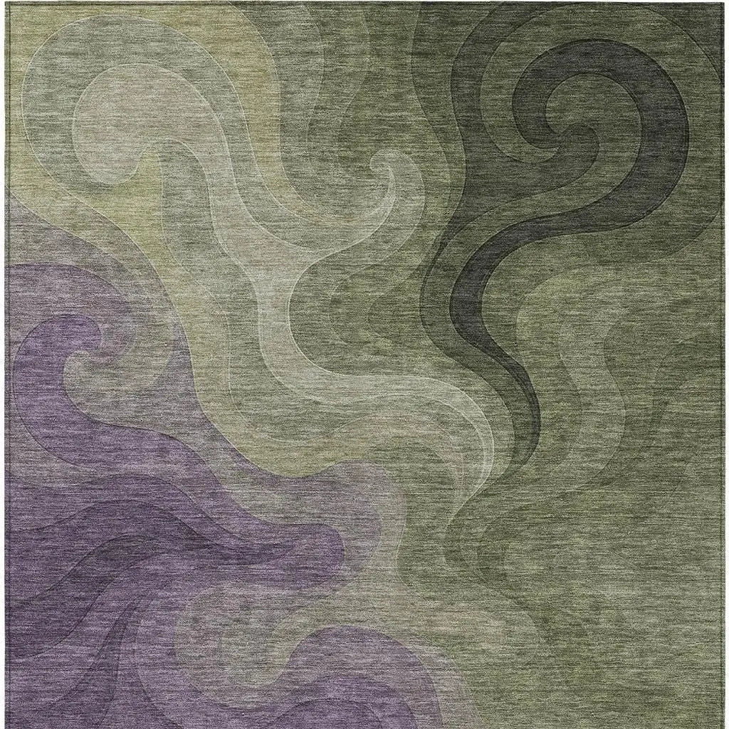 9' X 12' Plum And Green Abstract Washable Indoor Outdoor Area Rug Homeroots Outdoor