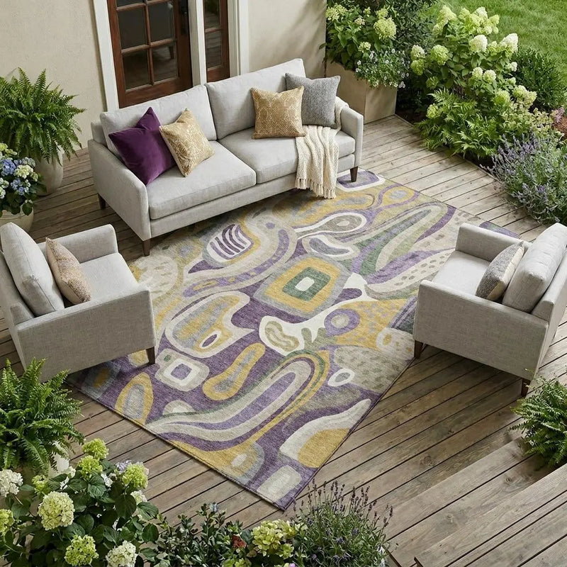 9' X 12' Plum And Green Abstract Washable Indoor Outdoor Area Rug Homeroots Outdoor