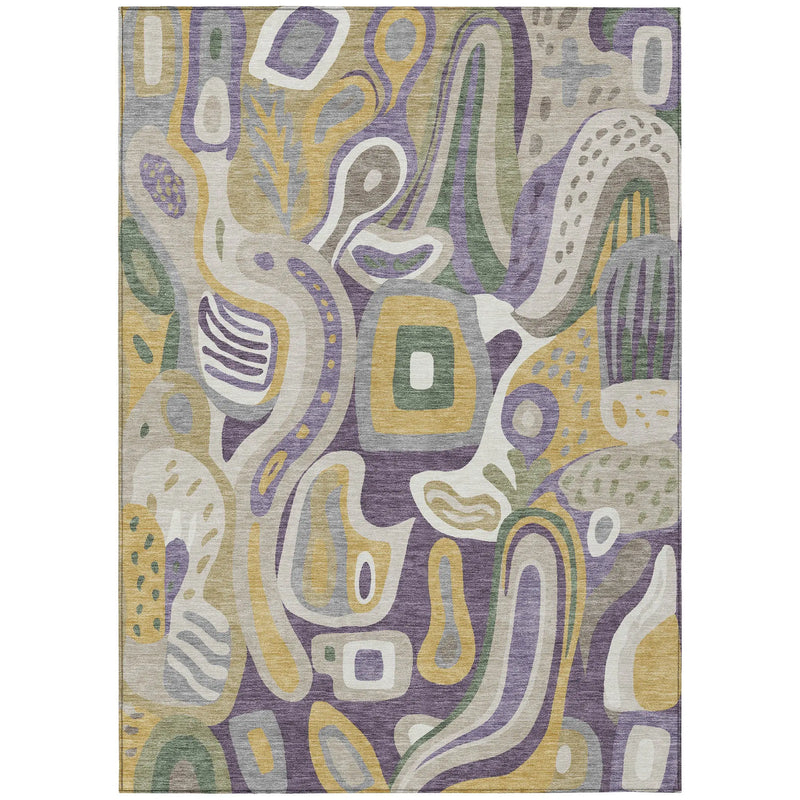 9' X 12' Plum And Green Abstract Washable Indoor Outdoor Area Rug Homeroots Outdoor