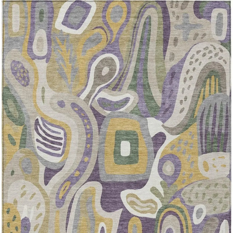 9' X 12' Plum And Green Abstract Washable Indoor Outdoor Area Rug Homeroots Outdoor