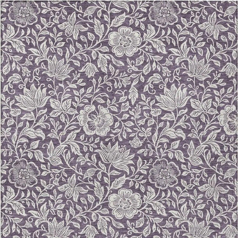 9' X 12' Plum And Ivory Floral Washable Indoor Outdoor Area Rug Homeroots Outdoor