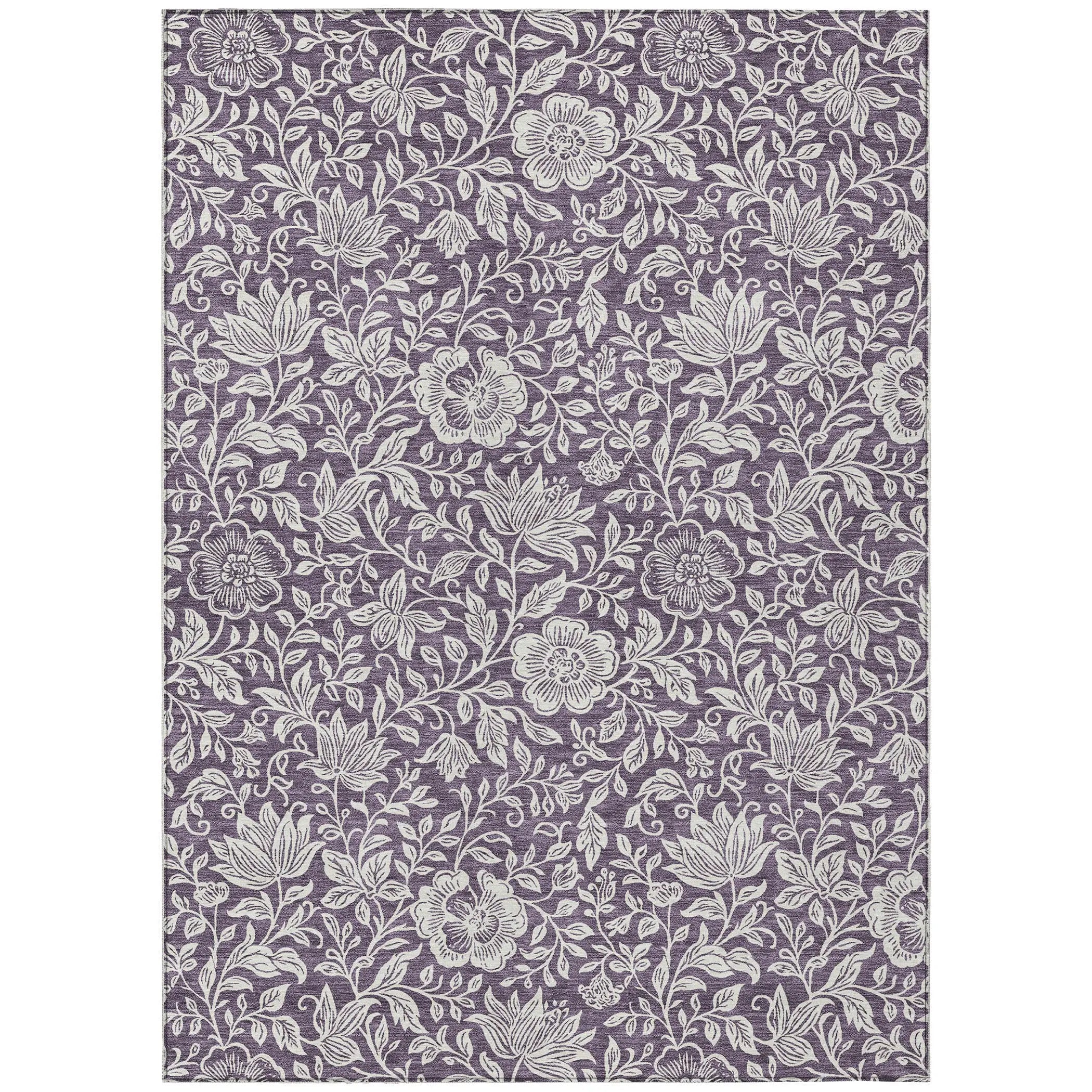 9' X 12' Plum And Ivory Floral Washable Indoor Outdoor Area Rug Homeroots Outdoor