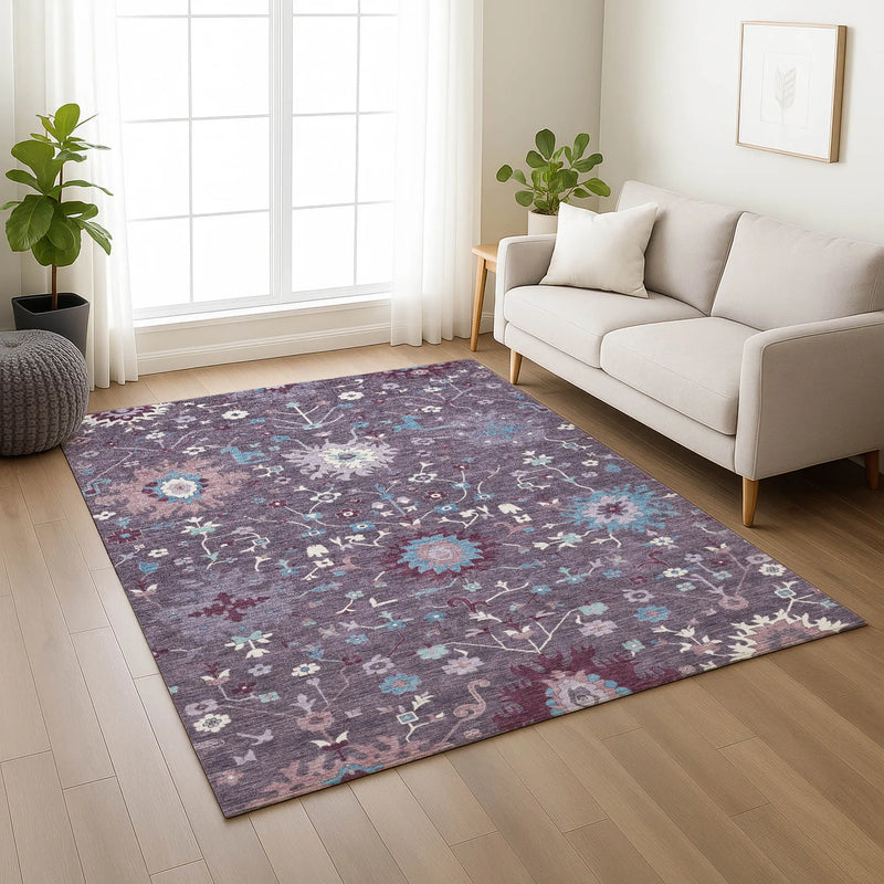 9' X 12' Plum And Lavender Faux Bois Washable Indoor Outdoor Area Rug Homeroots Outdoor