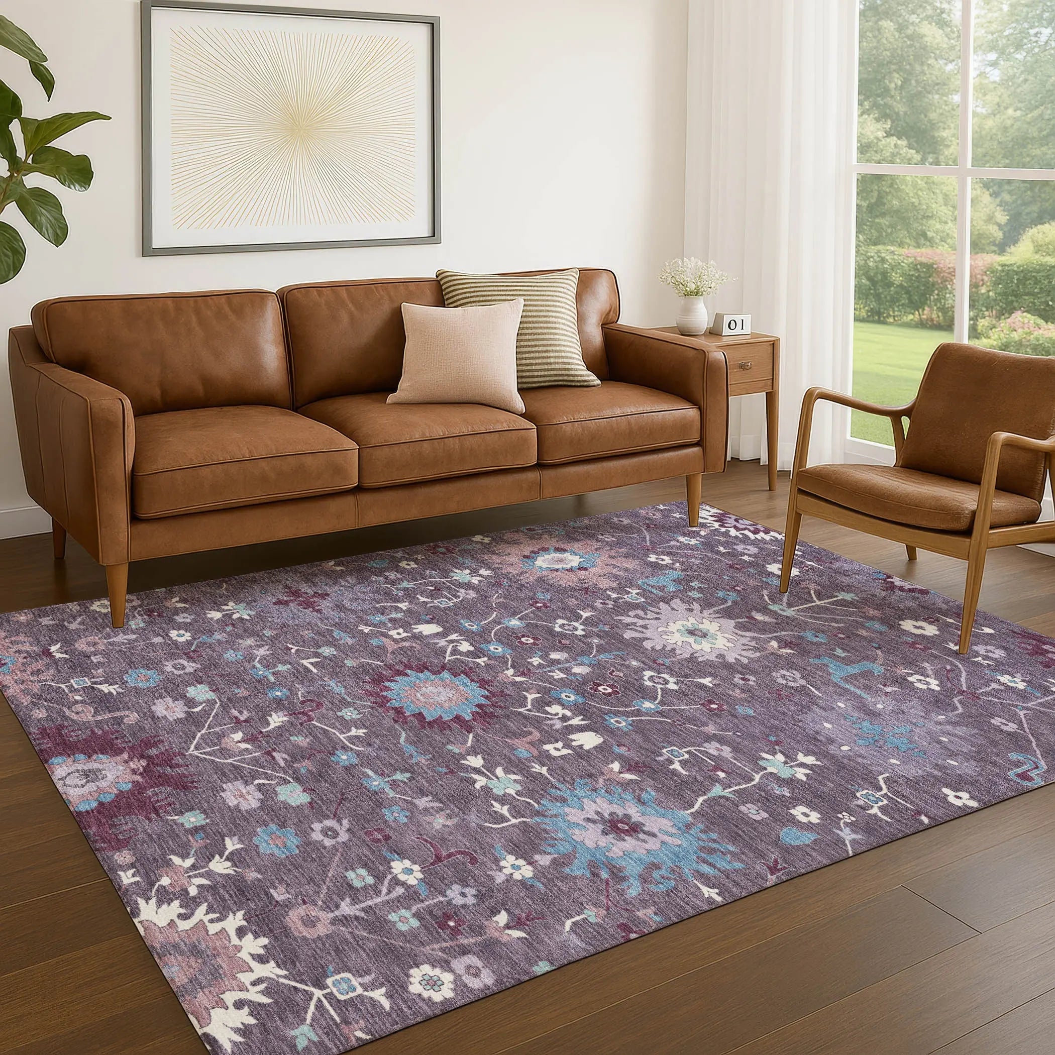 9' X 12' Plum And Lavender Faux Bois Washable Indoor Outdoor Area Rug Homeroots Outdoor