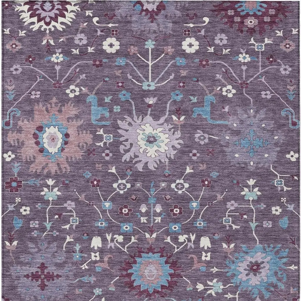 9' X 12' Plum And Lavender Faux Bois Washable Indoor Outdoor Area Rug Homeroots Outdoor