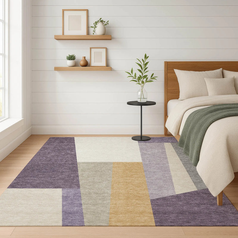 9' X 12' Plum And Lavender Geometric Washable Indoor Outdoor Area Rug Homeroots Outdoor