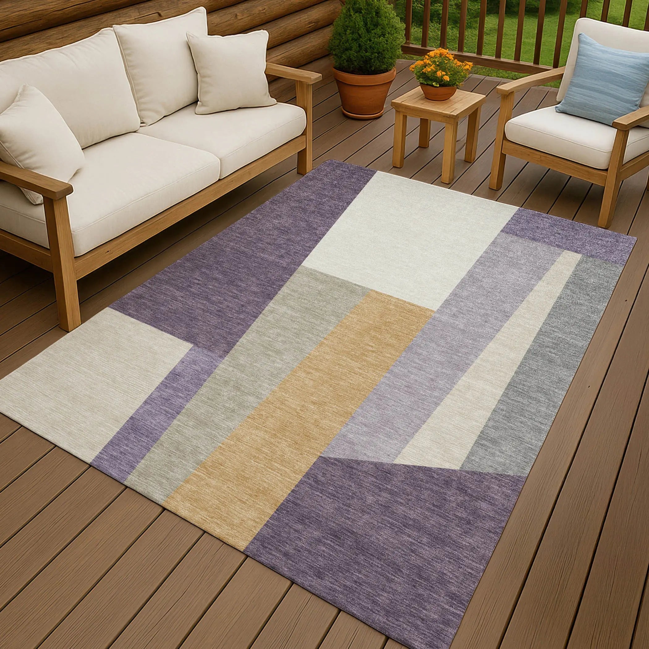 9' X 12' Plum And Lavender Geometric Washable Indoor Outdoor Area Rug Homeroots Outdoor