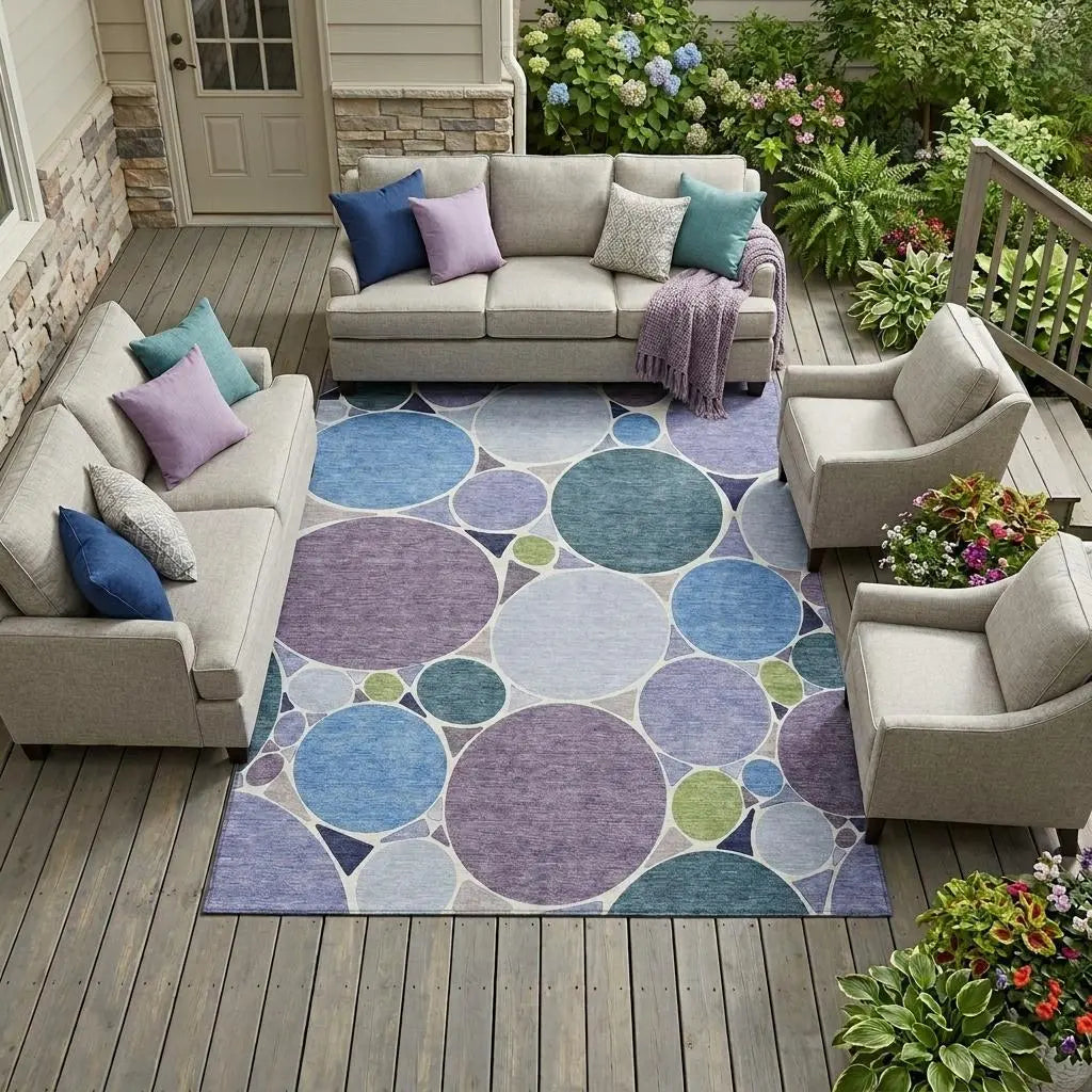 9' X 12' Plum And Lavender Geometric Washable Indoor Outdoor Area Rug Homeroots Outdoor