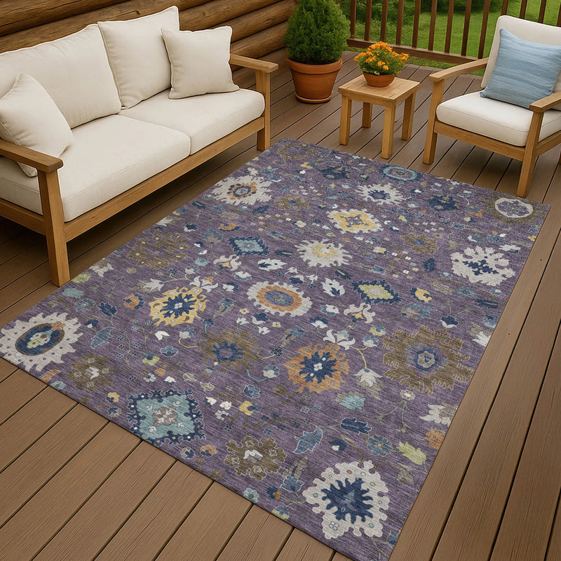 9' X 12' Plum And Navy Blue Floral Medallion Washable Indoor Outdoor Area Rug Homeroots Outdoor