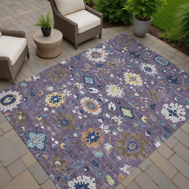 9' X 12' Plum And Navy Blue Floral Medallion Washable Indoor Outdoor Area Rug Homeroots Outdoor