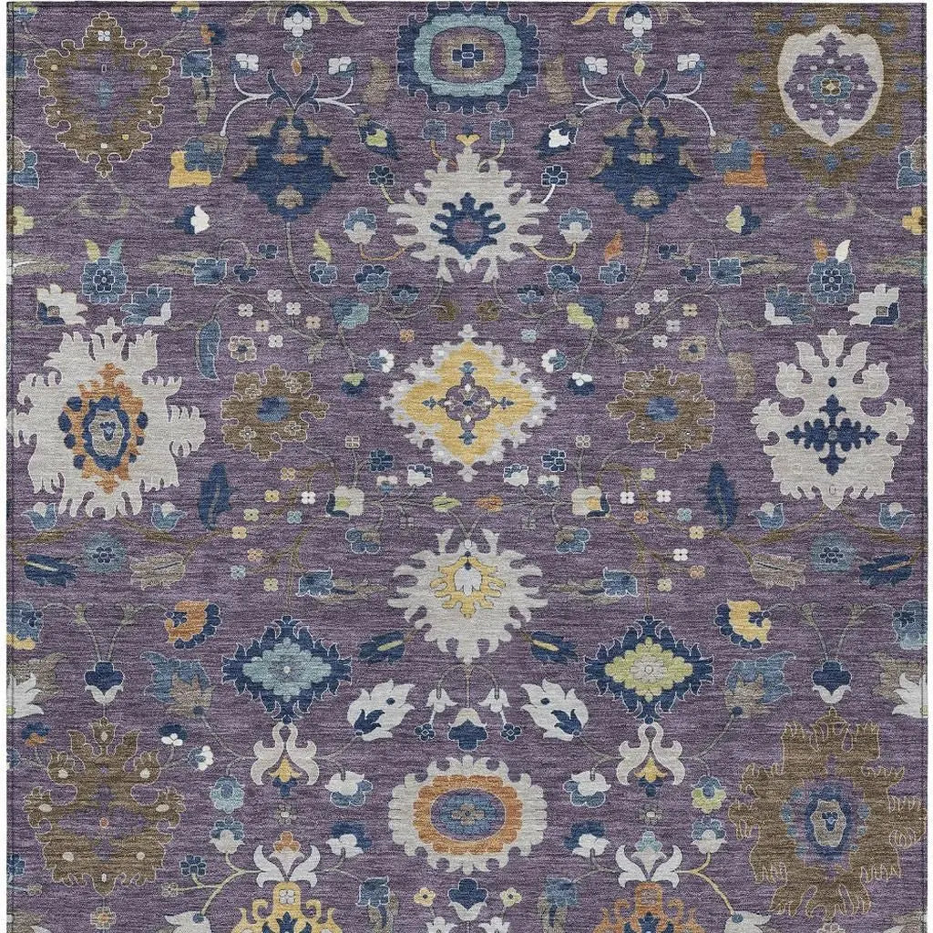 9' X 12' Plum And Navy Blue Floral Medallion Washable Indoor Outdoor Area Rug Homeroots Outdoor