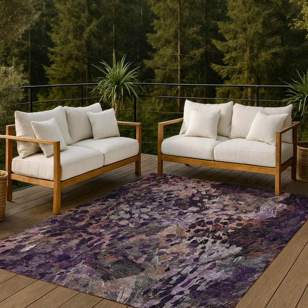 9' X 12' Plum And Purple Abstract Washable Indoor Outdoor Area Rug Homeroots Outdoor
