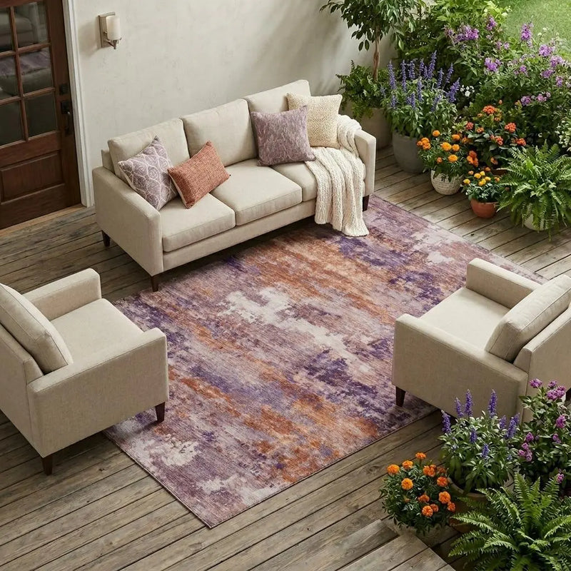 9' X 12' Plum And Purple Abstract Washable Indoor Outdoor Area Rug Homeroots Outdoor