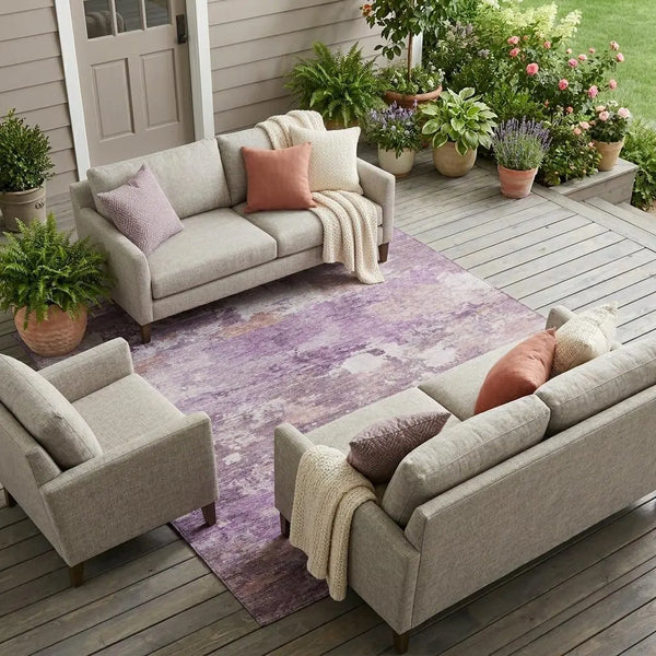 9' X 12' Plum And Purple Abstract Washable Indoor Outdoor Area Rug Homeroots Outdoor