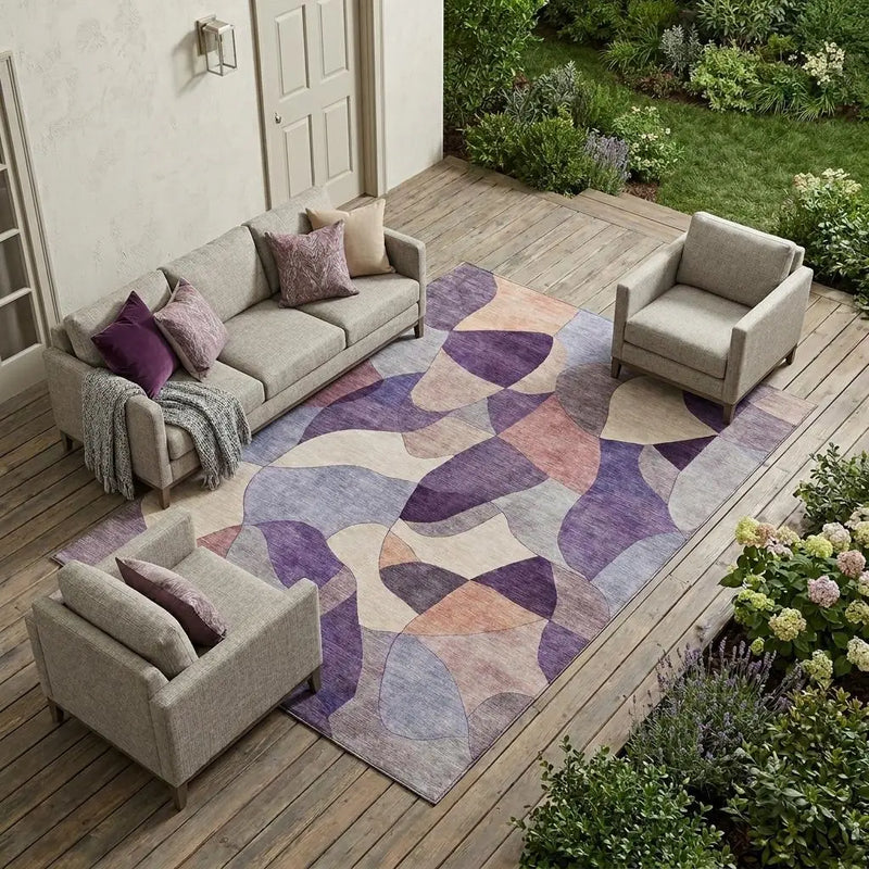 9' X 12' Plum And Purple Abstract Washable Indoor Outdoor Area Rug Homeroots Outdoor