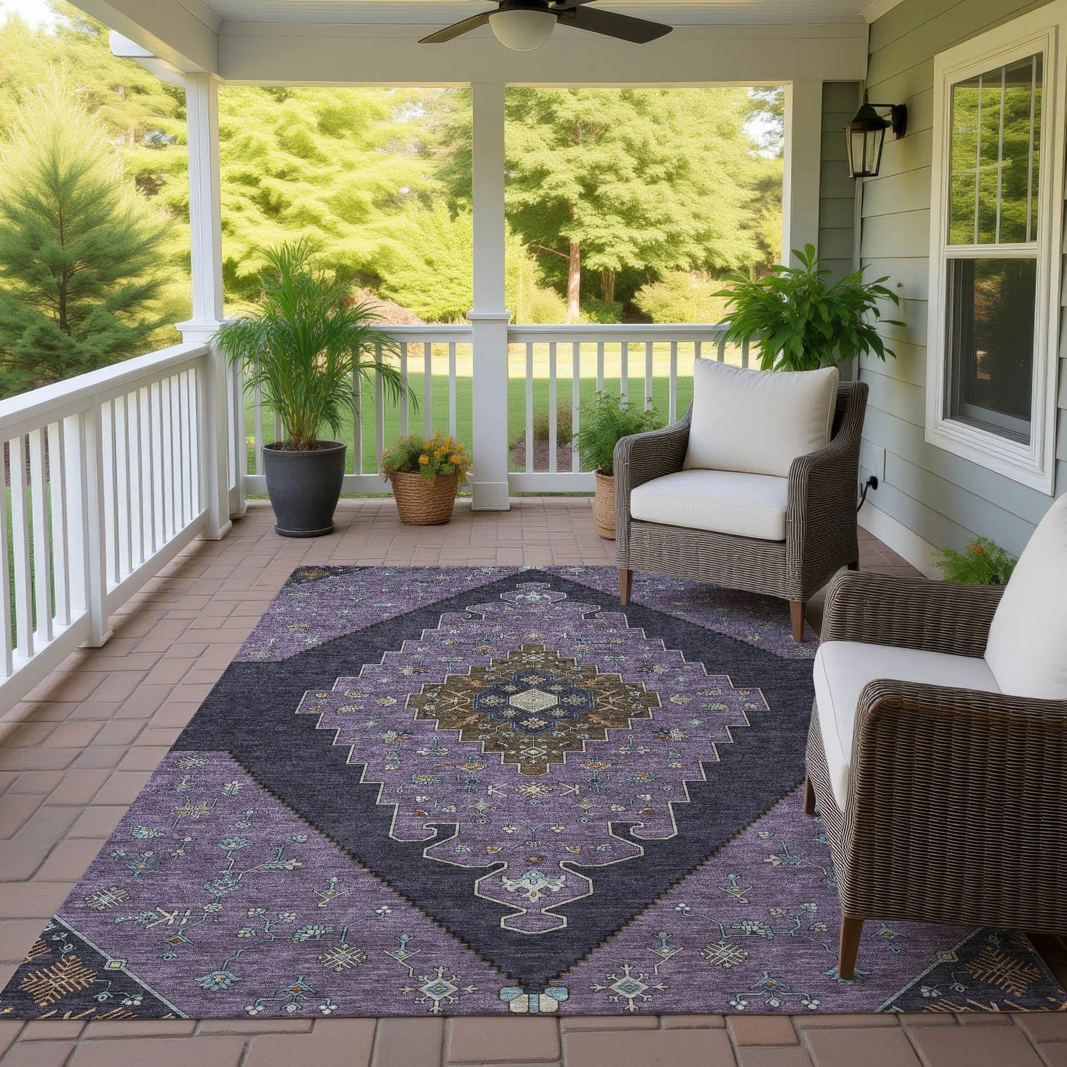9' X 12' Plum And Purple Geometric Washable Indoor Outdoor Area Rug Homeroots Outdoor