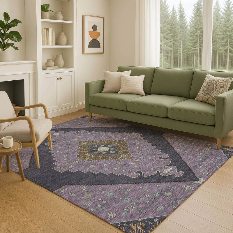 9' X 12' Plum And Purple Geometric Washable Indoor Outdoor Area Rug Homeroots Outdoor