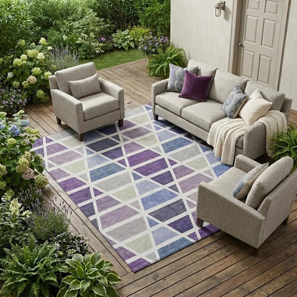9' X 12' Plum And Purple Geometric Washable Indoor Outdoor Area Rug Homeroots Outdoor