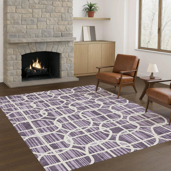9' X 12' Plum And Purple Geometric Washable Indoor Outdoor Area Rug Homeroots Outdoor