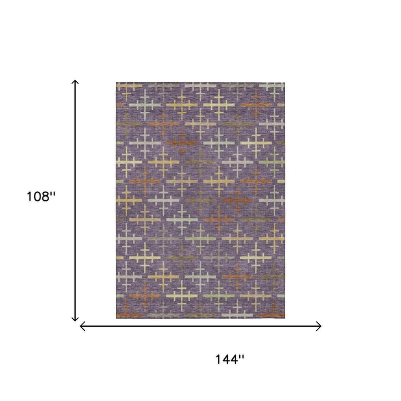 9' X 12' Plum And Purple Geometric Washable Indoor Outdoor Area Rug Homeroots Outdoor