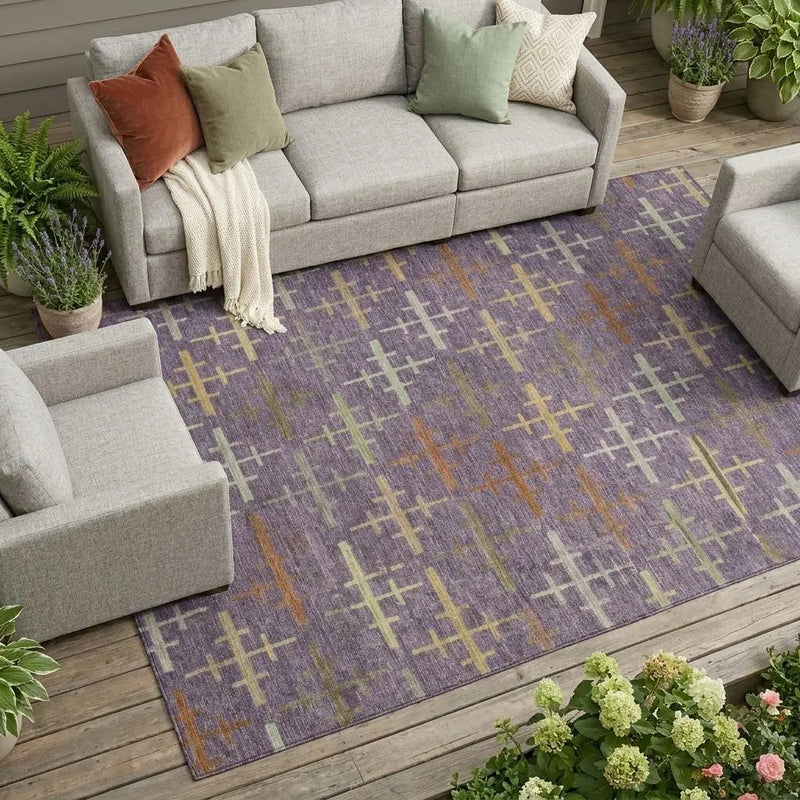 9' X 12' Plum And Purple Geometric Washable Indoor Outdoor Area Rug Homeroots Outdoor