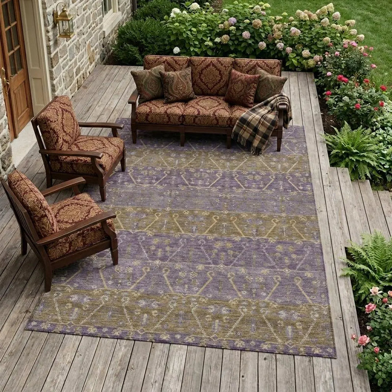 9' X 12' Plum And Purple Oriental Washable Indoor Outdoor Area Rug Homeroots Outdoor