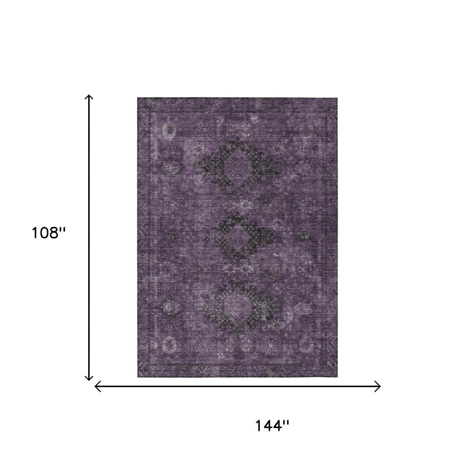 9' X 12' Plum And Purple Oriental Washable Indoor Outdoor Area Rug Homeroots Outdoor