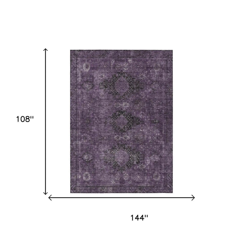 9' X 12' Plum And Purple Oriental Washable Indoor Outdoor Area Rug Homeroots Outdoor