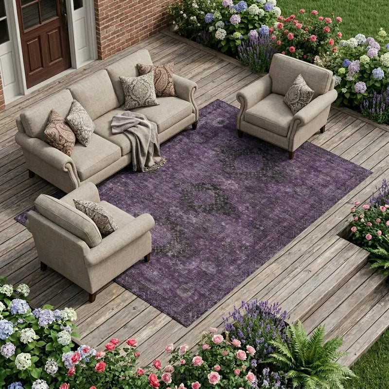 9' X 12' Plum And Purple Oriental Washable Indoor Outdoor Area Rug Homeroots Outdoor